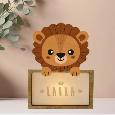 Lámpara Infantil León Personalizable en Madera