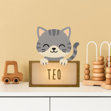 Lámpara Infantil Gato Personalizable en Madera