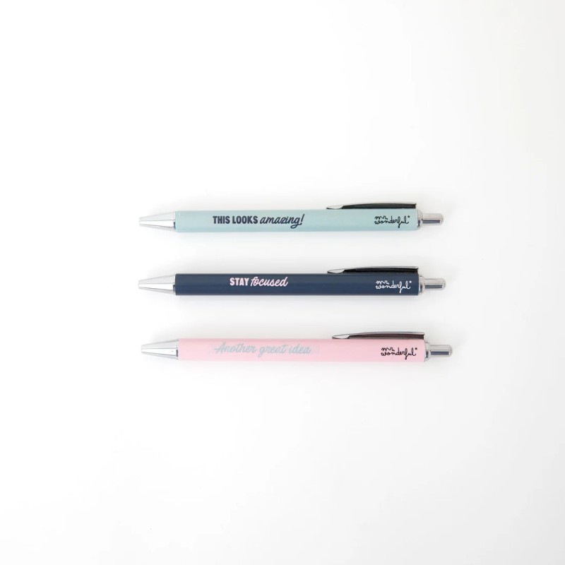 Set de 3 bolígrafos metálicos con frases Mr Wonderful