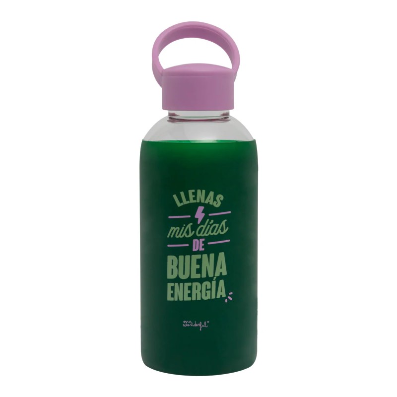 Botella de cristal con mensaje “Llenas mis días de energía”