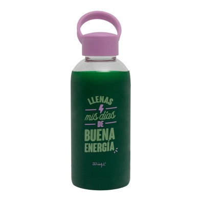 Botella de cristal con mensaje “Llenas mis días de energía”