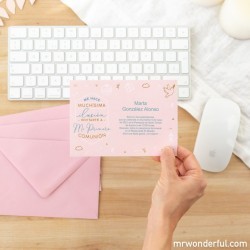 Invitaciones personalizables para comunión en rosa impresión