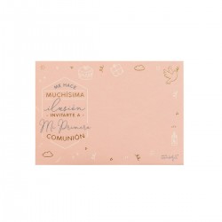 Invitaciones personalizables para comunión en rosa portada